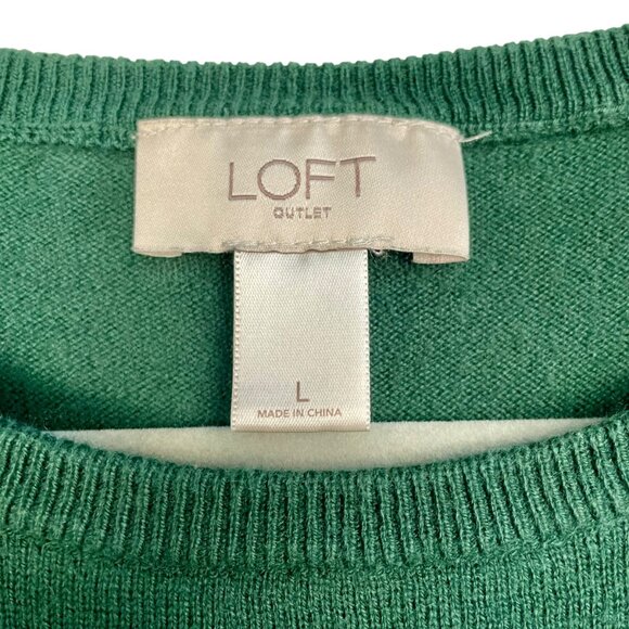 Loft Cotton Blend Sheer Sleeve Sweater Pine Green Sz Large Lightweight Fairycore - Picture 4 of 15